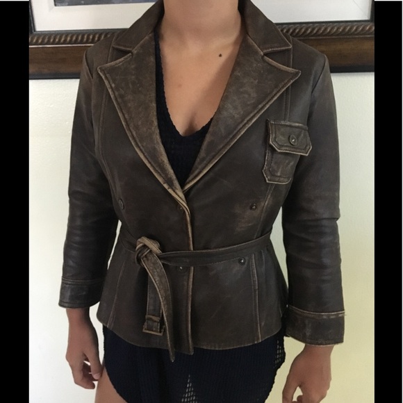 Vintage Celyn B Distressed Leather Brown Jacket